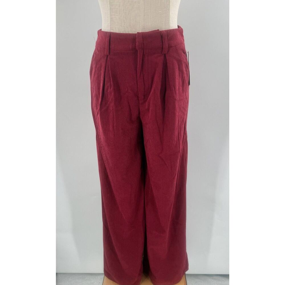 Aura Red Pants Womens Corduroy Flat Front Straight Leg Slash Pockets Size Medium
